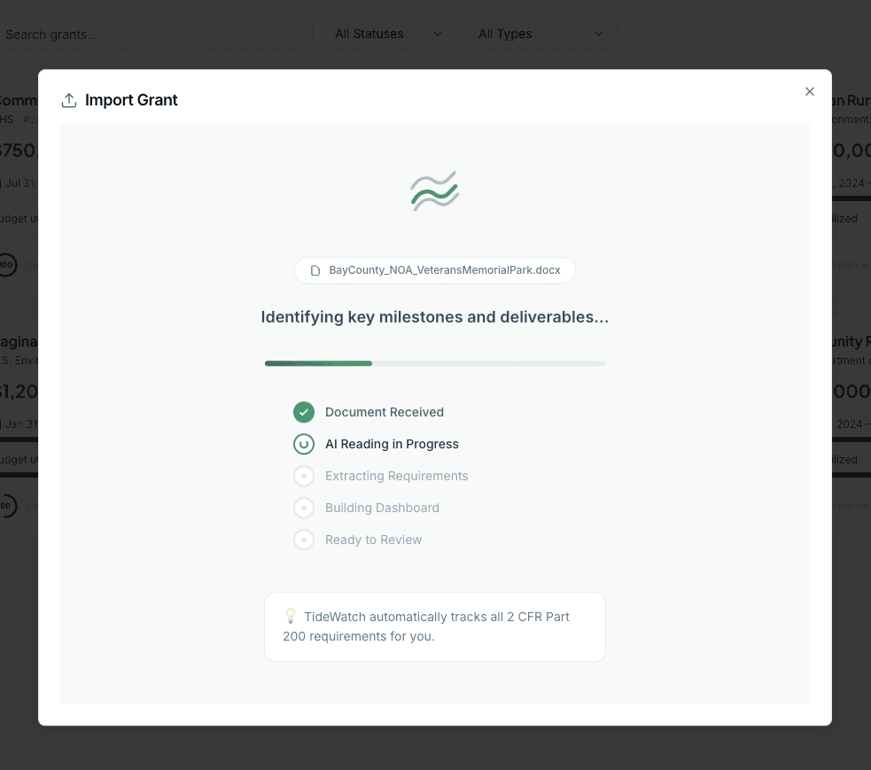 AI Document upload panel with a file selected
