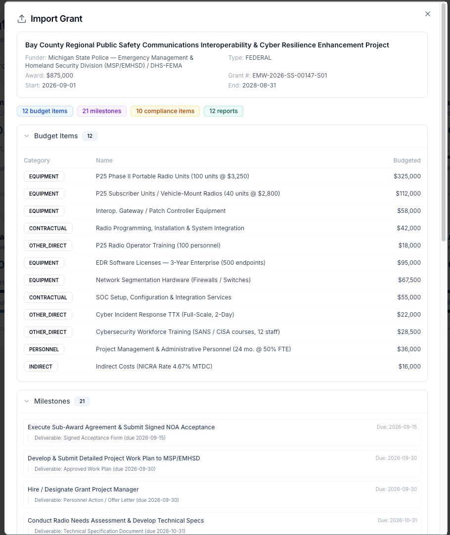 Import review screen with extracted fields