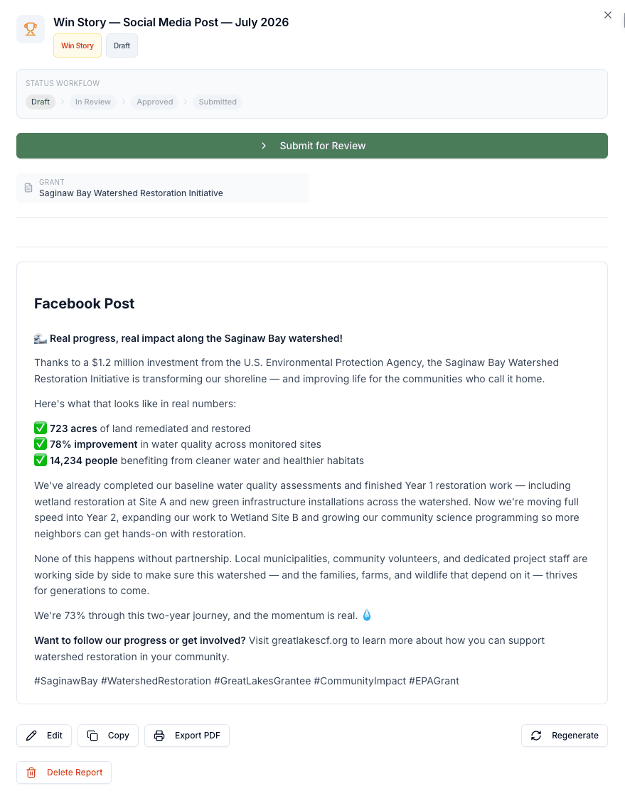 Draft report with source links visible